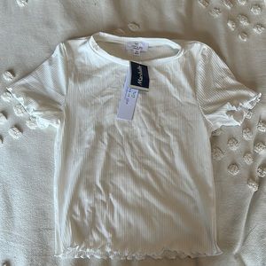 Brand New White tee w ruffled sleeves